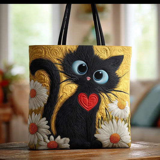 Bolso Artesanal | Gato Negro con Margaritas