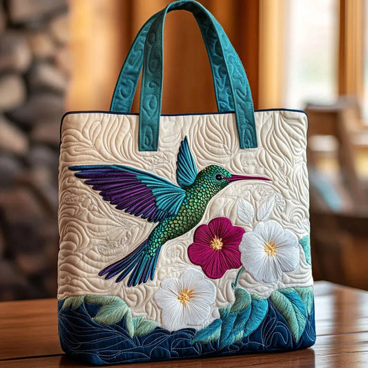 Bolsa Acolchada | Diseño encantador con estampado de colibrí y flor blanca