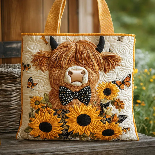 Bolsa Acolchada | Vaca de las Highlands con Girasoles