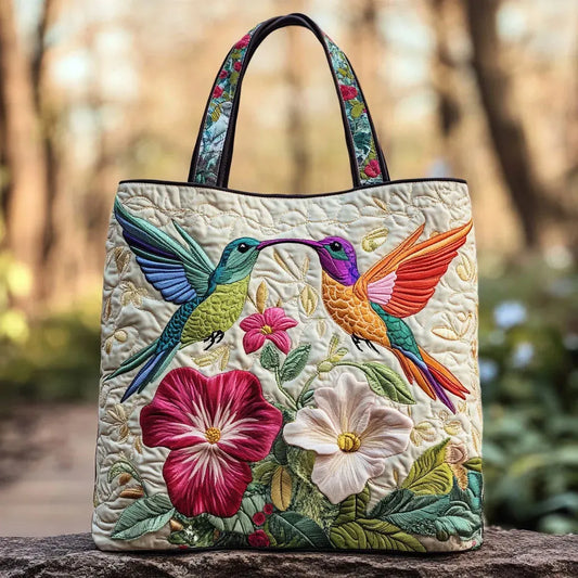 Bolso Acolchado | Colibrí y Flores Blancas