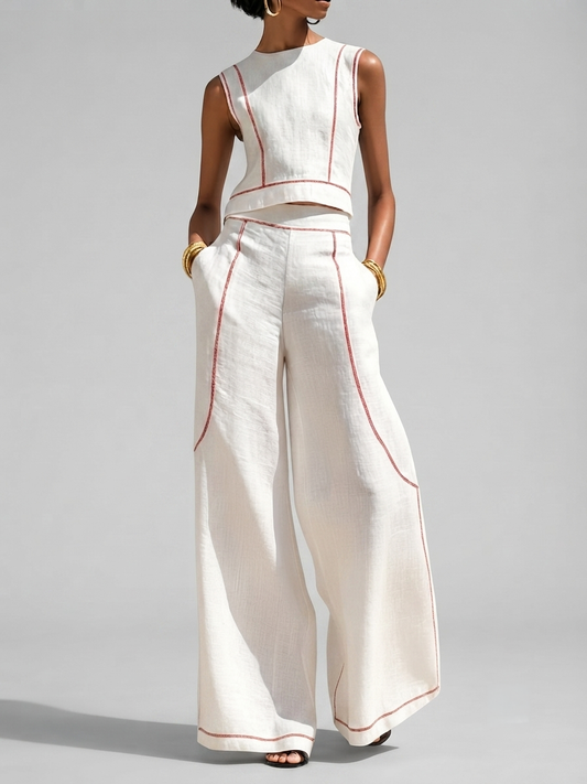 Vittoria | Conjunto blanco con top sin mangas y pantalones de pierna ancha