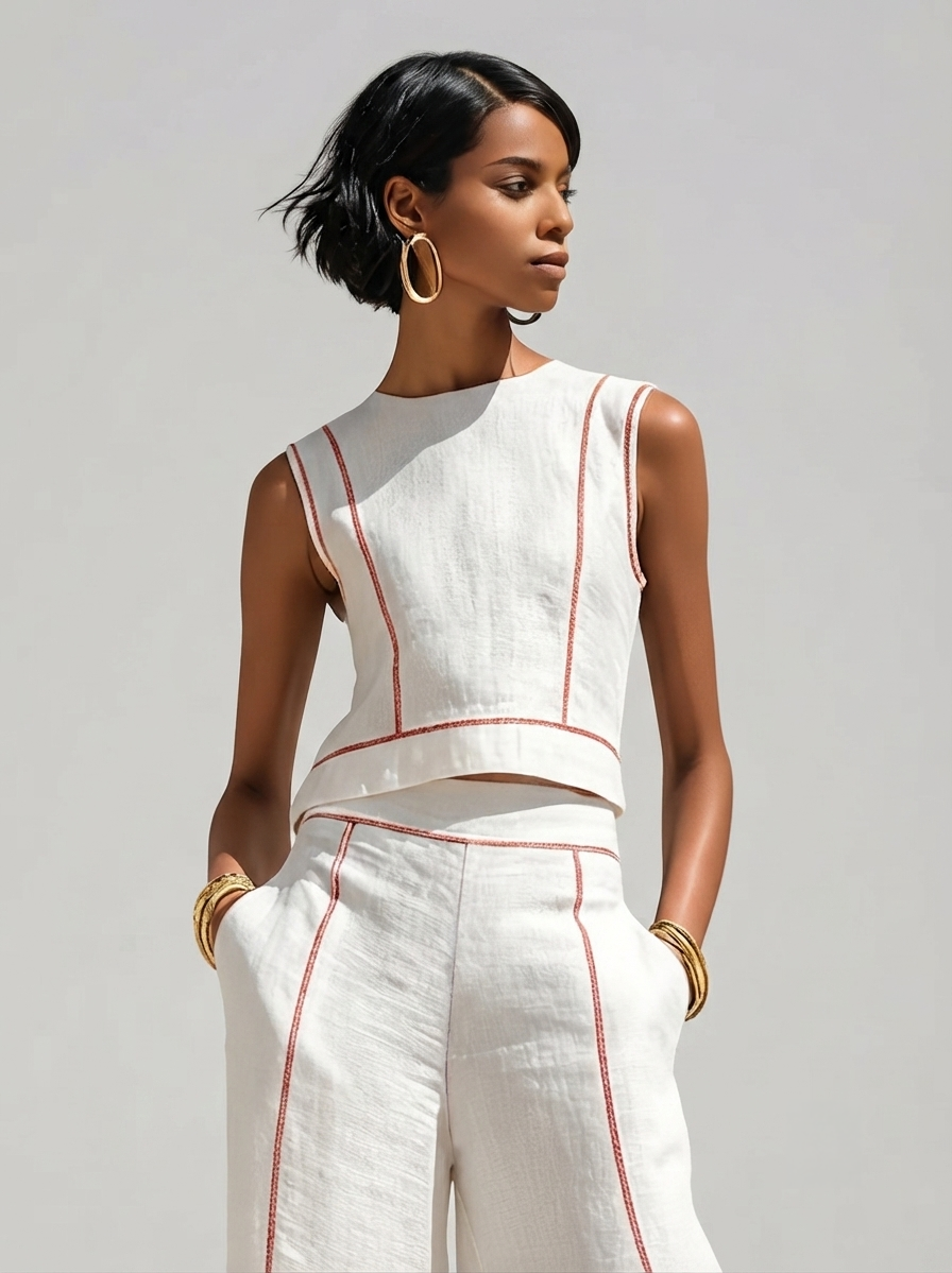 Vittoria | Conjunto blanco con top sin mangas y pantalones de pierna ancha