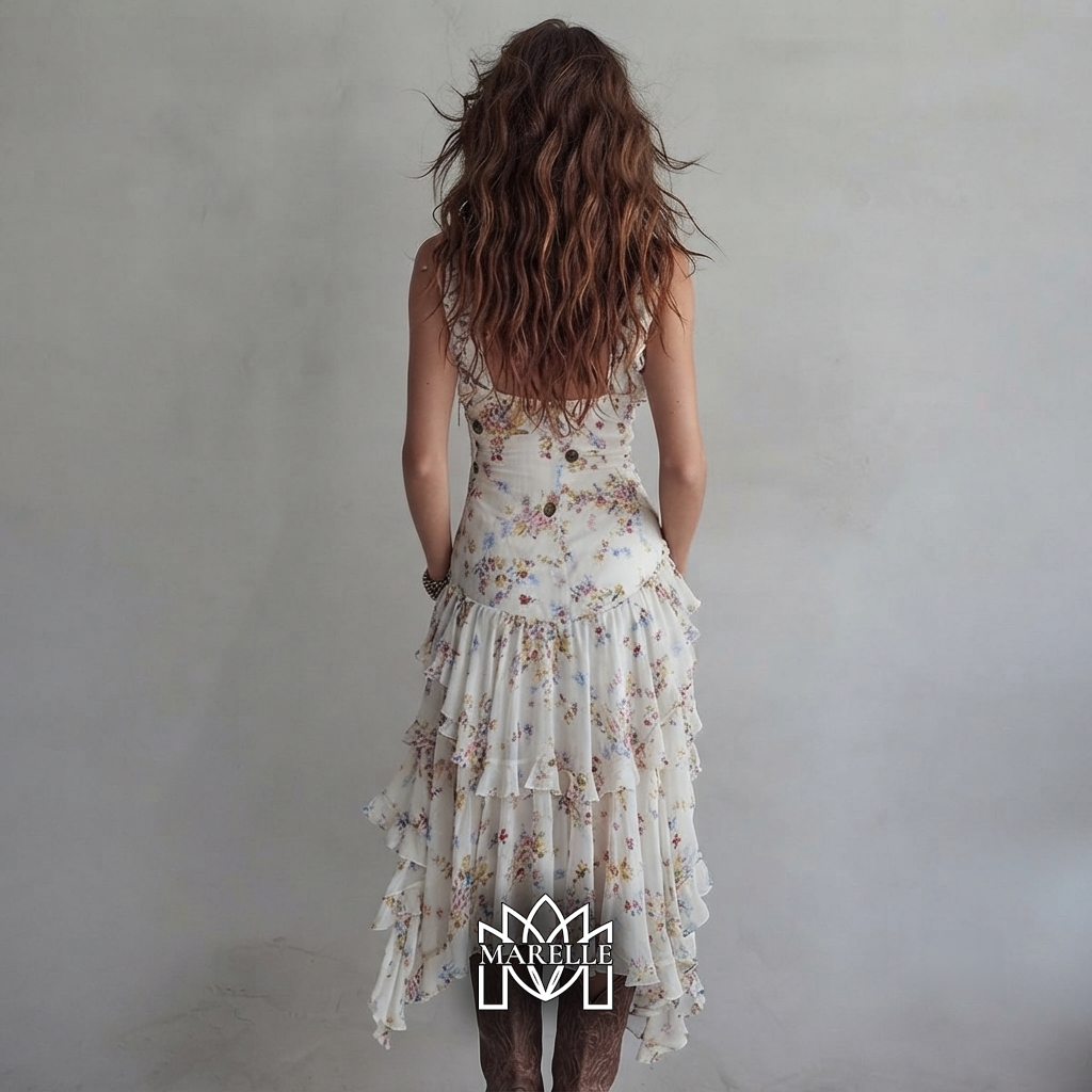 Lisboa | Vestido mini retro con flores, escote en V y finos tirantes
