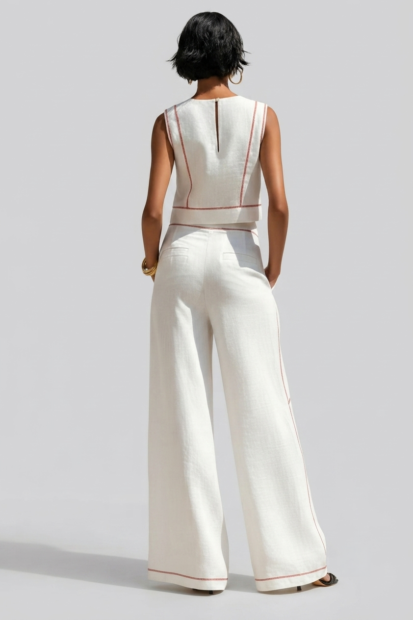 Vittoria | Conjunto blanco con top sin mangas y pantalones de pierna ancha