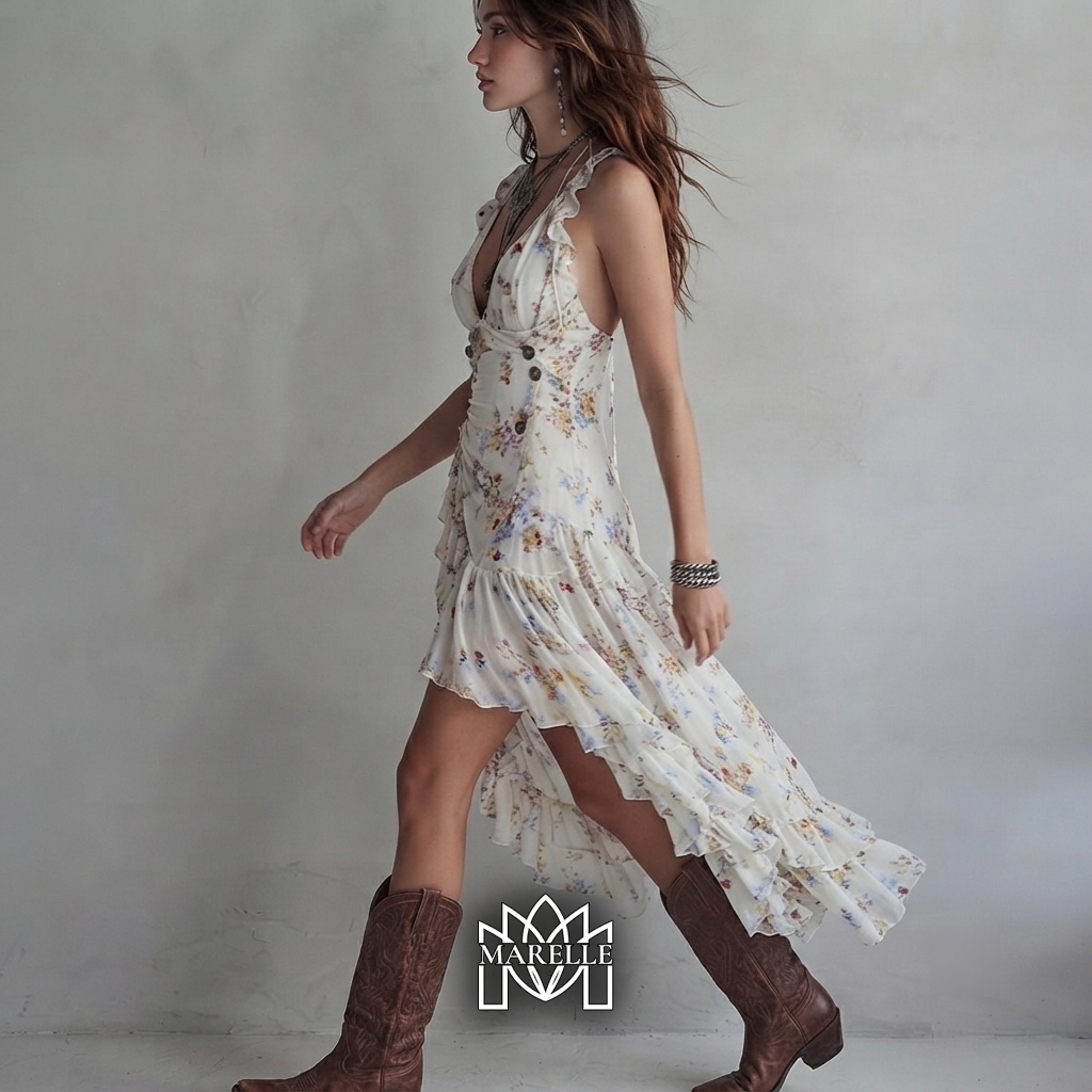Lisboa | Vestido mini retro con flores, escote en V y finos tirantes