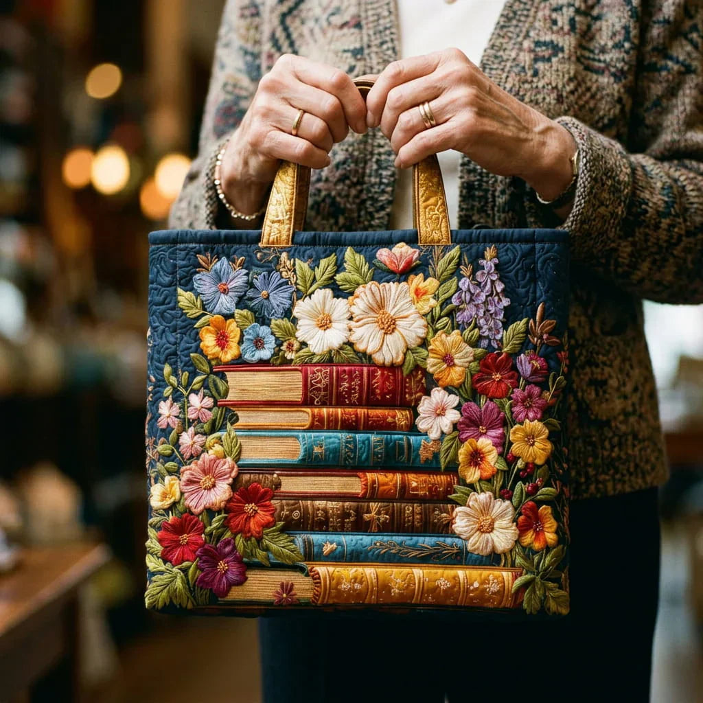 Bolsa Artesanal | Estampado Floral y Libros