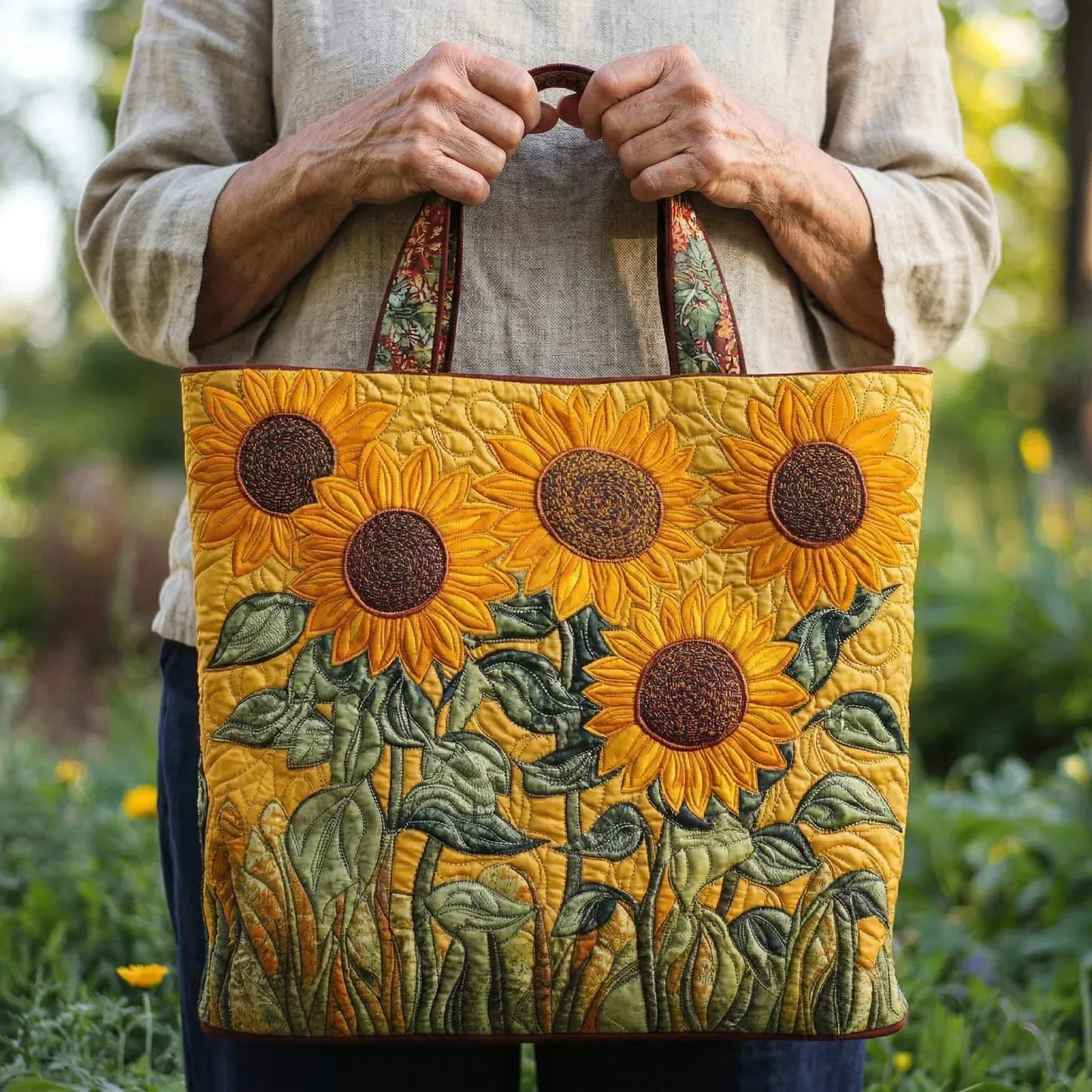 Bolsa Clásica Acolchada | Diseño exclusivo con estampado de girasoles